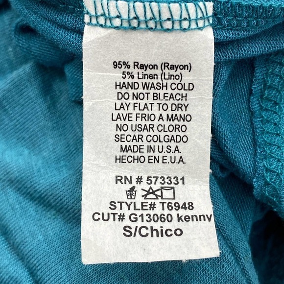 GILLIO Teal Blue Drapey Surplice Faux-Wrap Long Sleeve Blouse Small - Picture 10 of 12